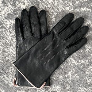 Nine West GENUINE Leather Gloves with Pink Piping Size M